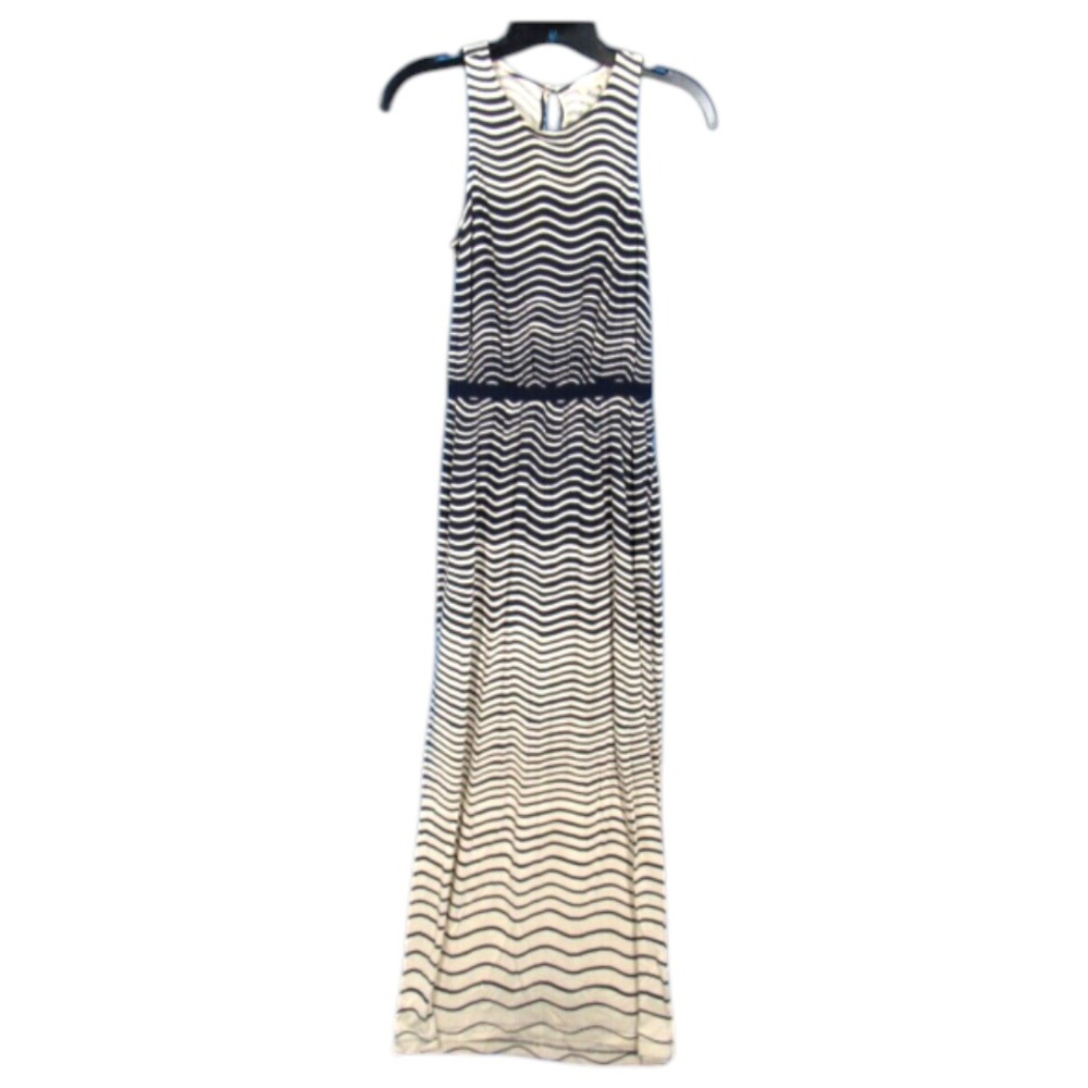 LOFT Ann Taylor NAVY BLUE BEIGE Wavy Striped JERSEY KNIT MAXI DRESS XSP XS-P